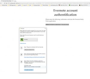 Entering verification code into Evernote Sticky Notes