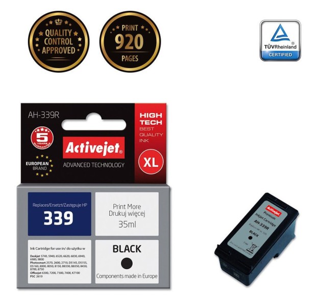 Activejet AH-339R XL Black Ink for HP 339 C8767EE - High-quality Ink Cartridges Available now with fast shipping worldwide