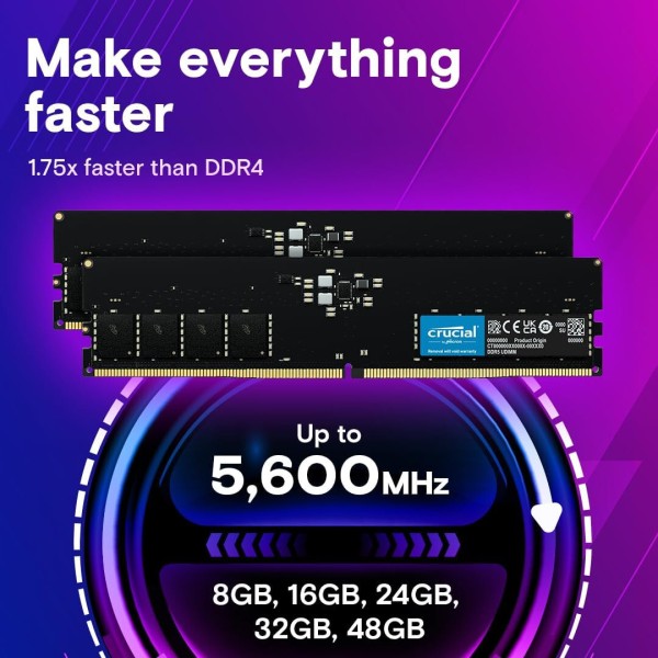Crucial 32GB DDR5 4800MHz Desktop Memory CT32G48C40U5 - High-quality Computer Memory Modules Available now with fast shipping worldwide