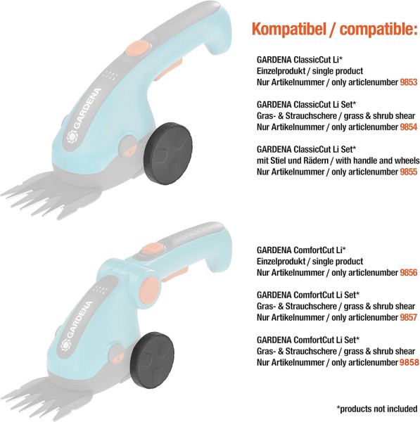 Gardena Räder 9861-20 für ClassicCut & ComfortCut Li - Hochwertig Rasenscheren Zubehörteile Jetzt verfügbar mit schnellem weltweiten Versand