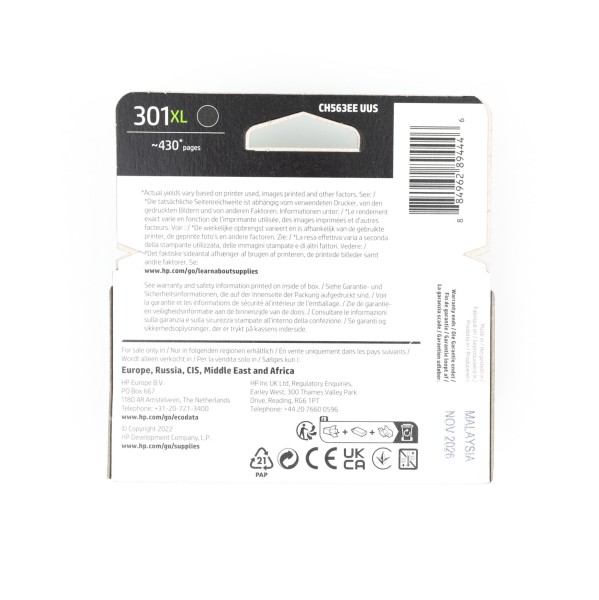 HP 301XL Black Original High Yield Ink Cartridge CH563EE - High-quality Ink Cartridges Available now with fast shipping worldwide