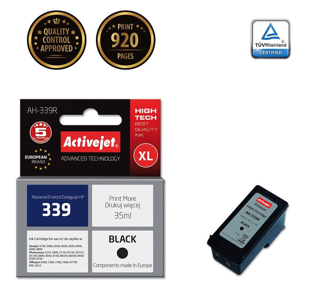 Activejet AH-339R XL Black Ink for HP 339 C8767EE - High-quality Ink Cartridges Available now with fast shipping worldwide