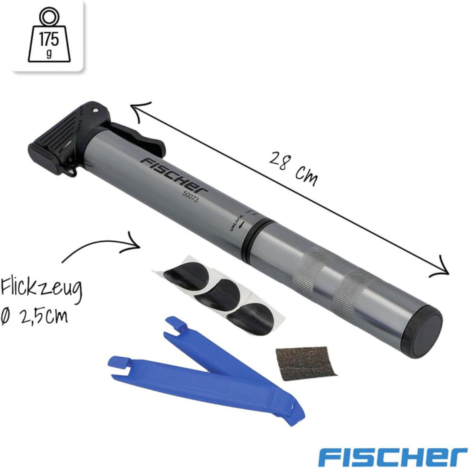 Fischer 50073 Mini Bike Pump with Integrated Repair Kit - High-quality Bicycle Pumps Available now with fast shipping worldwide