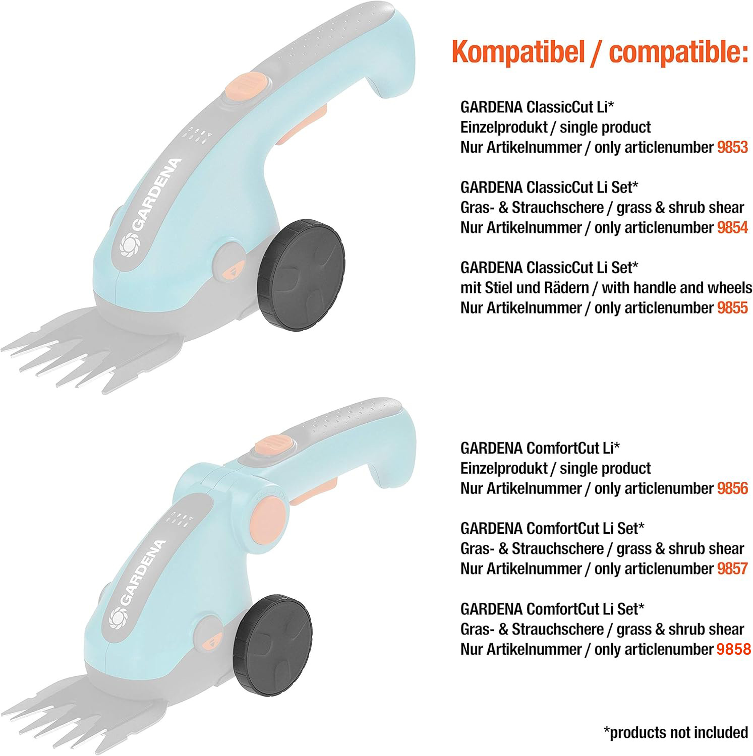 Gardena Wheels 9861-20 for Grass Shears ClassicCut Li - High-quality Trimmer Accessories Available now with fast shipping worldwide