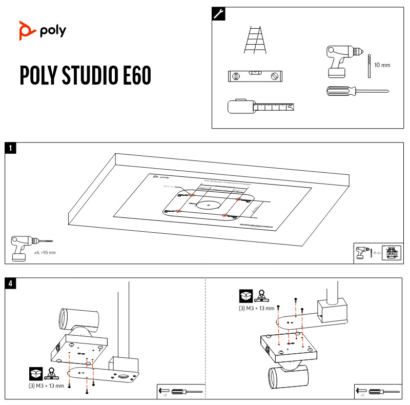 HP Poly Studio E60 Plafondmontagekit voor Camera - Hoogwaardige kwaliteit Videovergadercamera accessoires Nu beschikbaar met snelle wereldwijde verzending