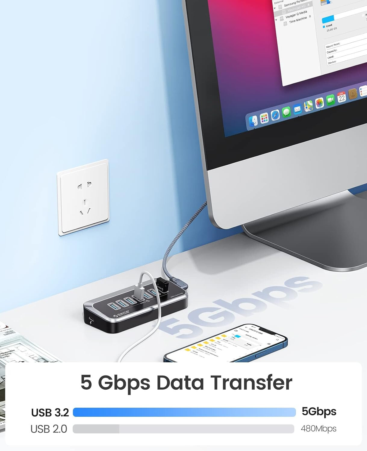 Hub USB 7 Puertos ORICO M3U3-7A-10 USB 3.2 5Gbps - Alta calidad Concentradores USB Disponible ahora con envío rápido a todo el mundo