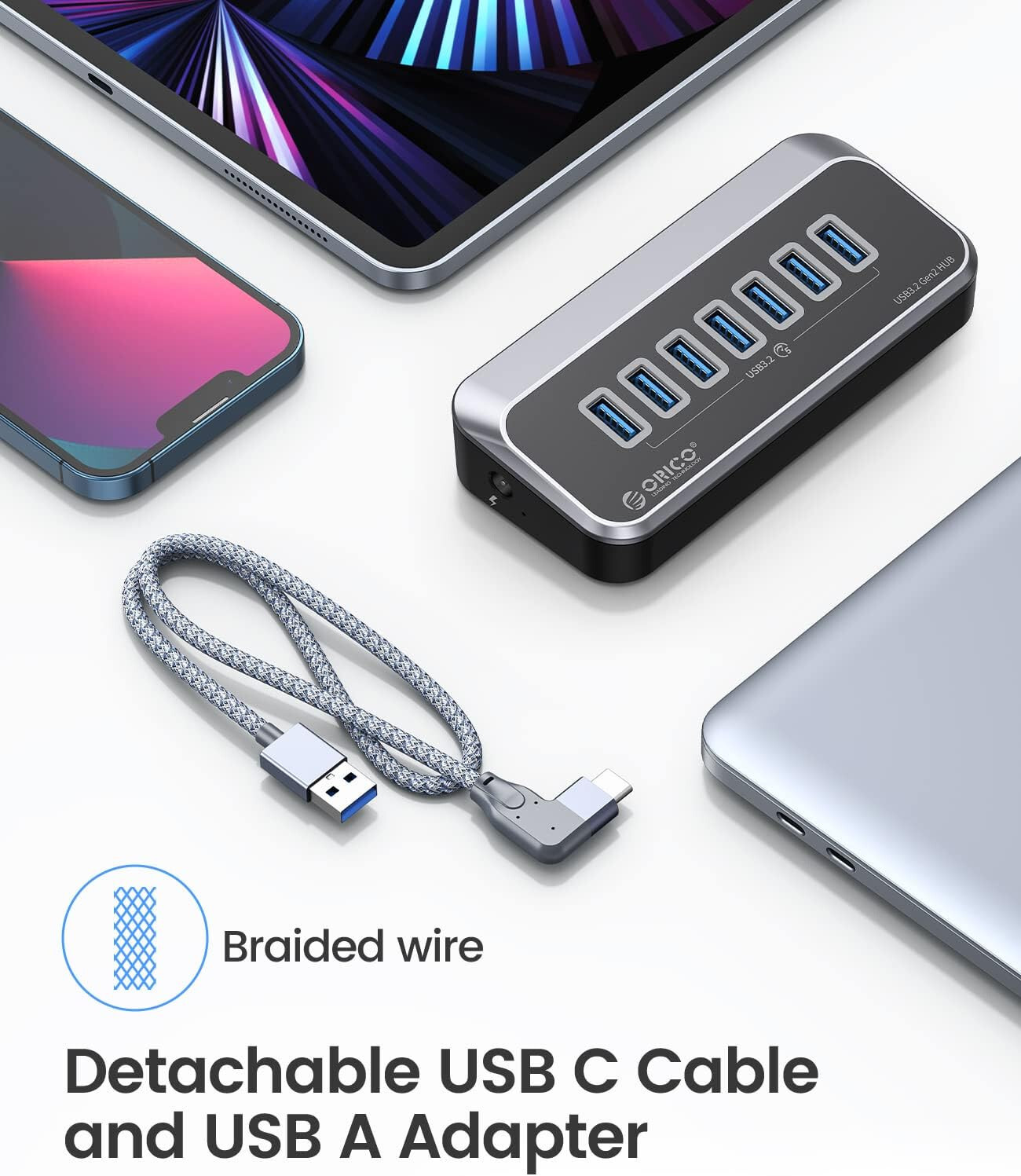 Hub USB 7 Puertos ORICO M3U3-7A-10 USB 3.2 5Gbps - Alta calidad Concentradores USB Disponible ahora con envío rápido a todo el mundo