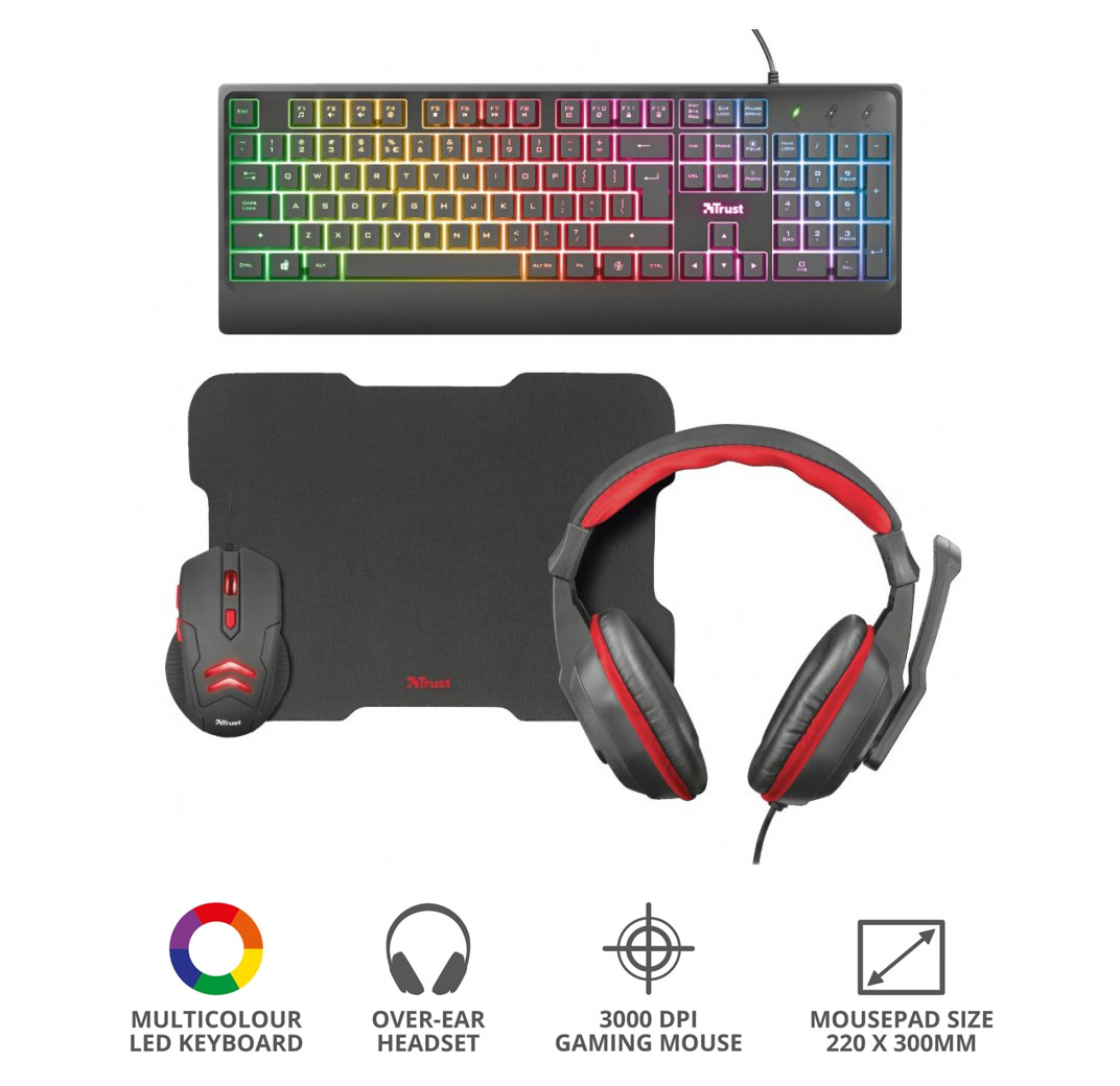 Kit Gaming 4 in 1 Trust ZIVA 24233 Tastiera Mouse Cuffie - Alta qualità Kit Gaming Disponibile ora con spedizione veloce in tutto il mondo