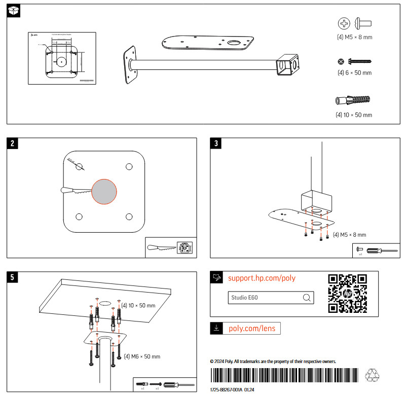 Kit Montaggio Soffitto per telecamera HP Poly Studio E60 - Alta qualità Accessori videoconferenze Disponibile ora con spedizione veloce in tutto il mondo
