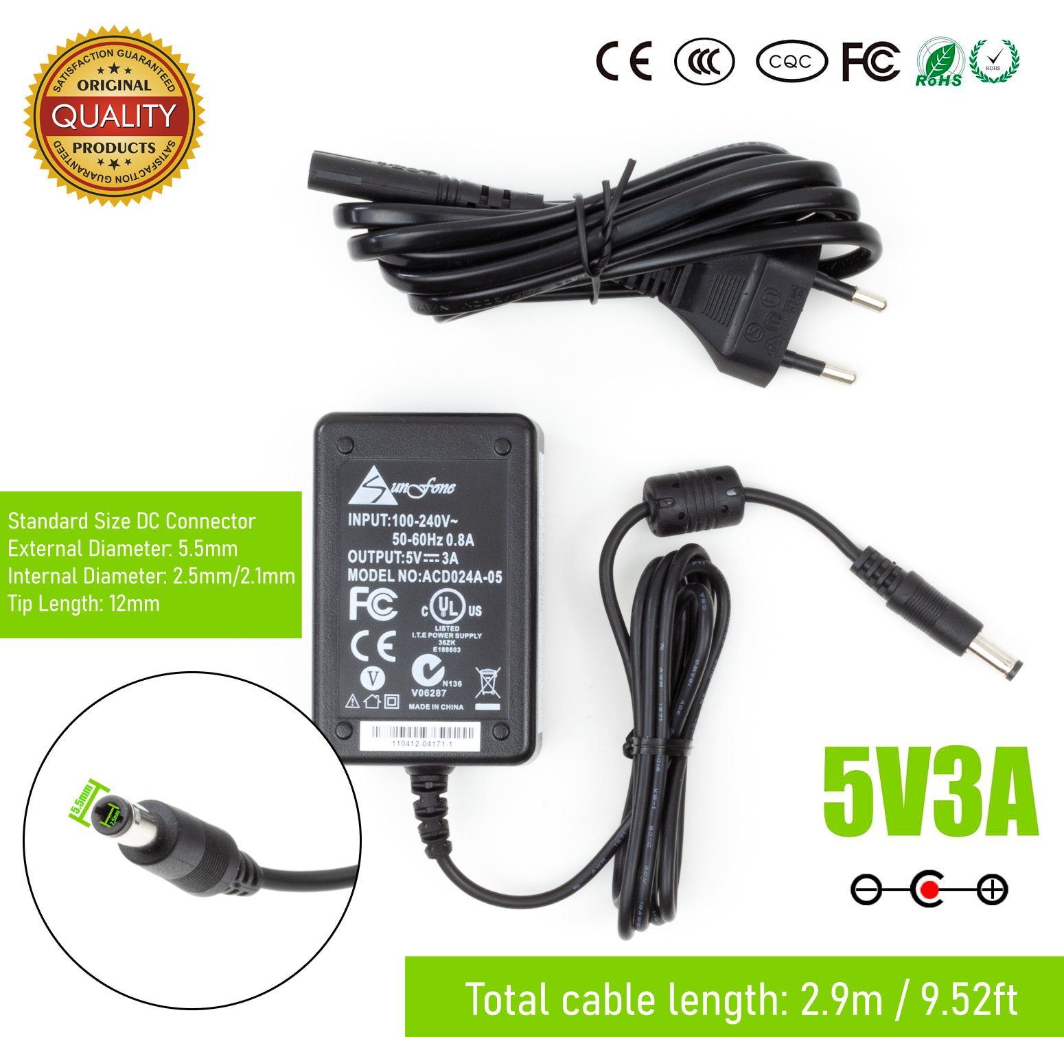 Sunfone ACD024A-05 5V 3A 15W AC DC Power Adapter - High-quality Power Adapters Available now with fast shipping worldwide