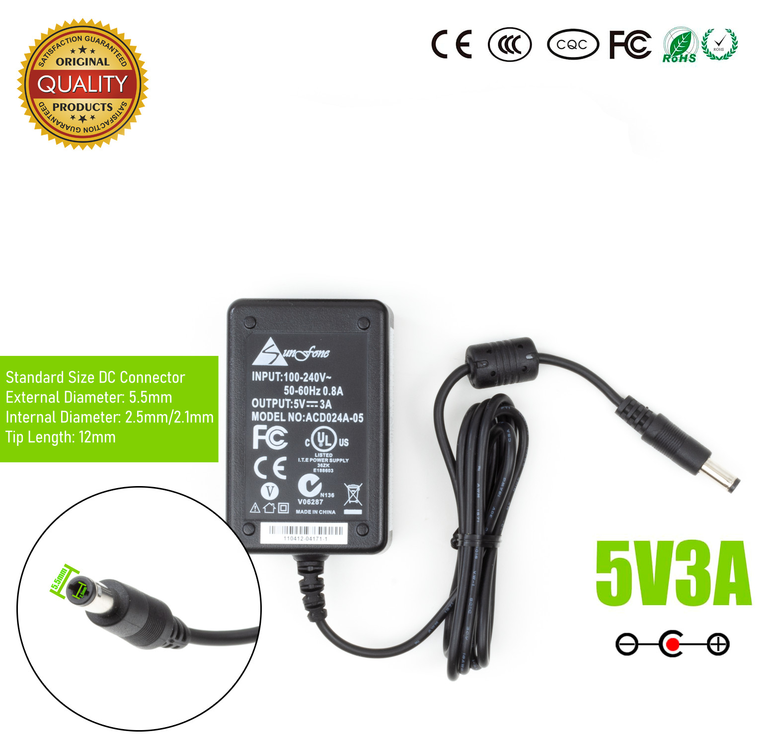 Sunfone ACD024A-05 5V 3A AC DC Power Adapter Genuine - High-quality Power Adapters Available now with fast shipping worldwide