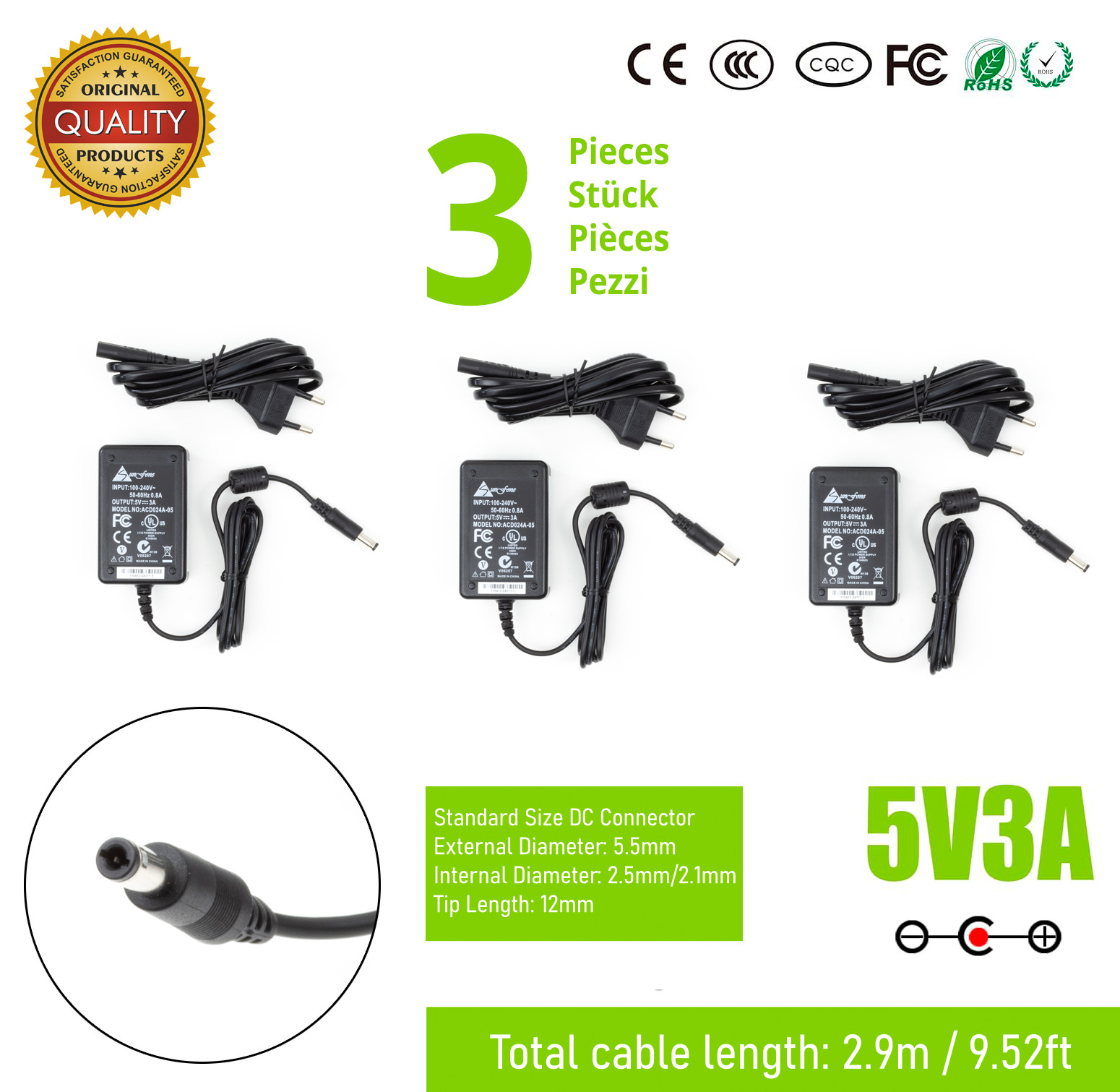 Sunfone ACD024A-05 5V 3A AC DC Power Adapter (3 Pack) - High-quality Power Adapters Available now with fast shipping worldwide