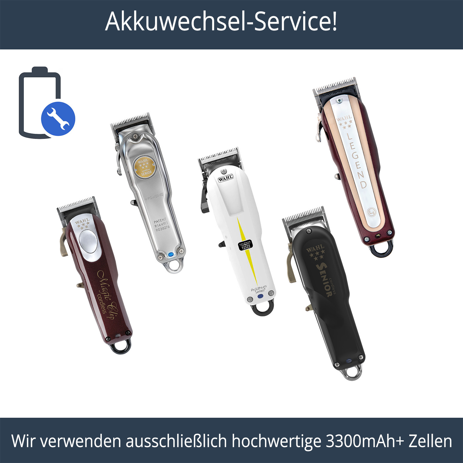 WAHL Akku Ersatz & Upgrade Service für Schermaschinen - Hochwertig Reparaturdienste Jetzt verfügbar mit schnellem weltweiten Versand