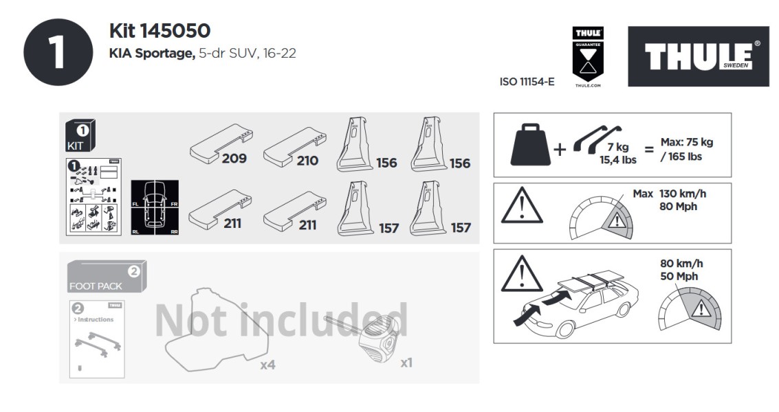 Kit Fixation Thule 145050 pour KIA Sportage (2016-2022) - Haute qualité Accessoires barres de toit Disponible maintenant avec une expédition rapide dans le monde entier