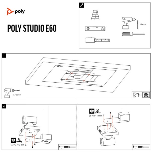 Kit de Montage Plafond pour Caméra HP Poly Studio E60 - Haute qualité Accessoires de vidéoconférence Disponible maintenant avec une expédition rapide dans le monde entier