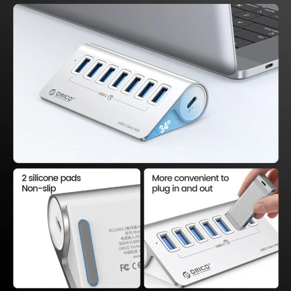 ORICO M3U7 Aluminium 7 Port USB 3.2 Hub for PC & Mac - High-quality USB Hubs Available now with fast shipping worldwide