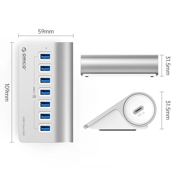 ORICO M3U7 Aluminium 7 Port USB 3.2 Hub for PC & Mac - High-quality USB Hubs Available now with fast shipping worldwide