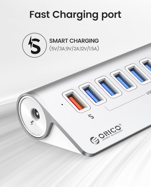 ORICO M3U7Q1 Alu 7 Port USB 3.2 Hub mit 18W PD Ladeport - Hochwertig USB Verteiler Jetzt verfügbar mit schnellem weltweiten Versand