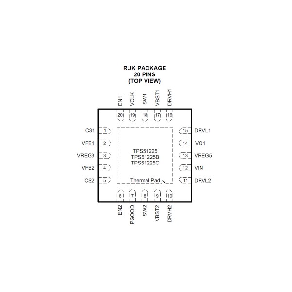 TPS51225C Dual Synchronous Buck Controller QFN20 (2 Pack) - High-quality Power Management ICs Available now with fast shipping worldwide